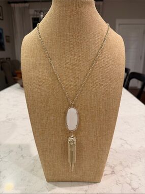Kendra Scott White Pendant Tassel Necklace in gold